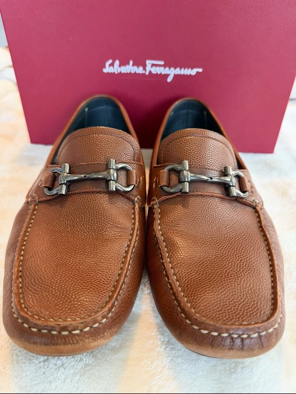 Salvatore Ferragamo Tan Leather Horsebit Loafers